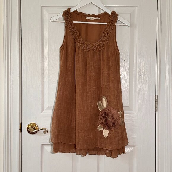Blue Bird Bohemian Brown Gauzy Sleeveless Dress Sz Small (Preowned) Free Ship! - Picture 1 of 7